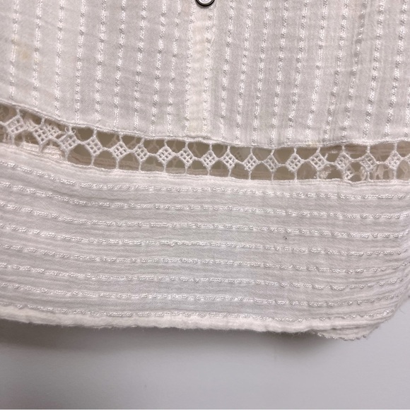 Lucky Brand Ivory Textured Soft Button Up 3/4 Sleeve Decorative Gauzy Blouse - Picture 8 of 12